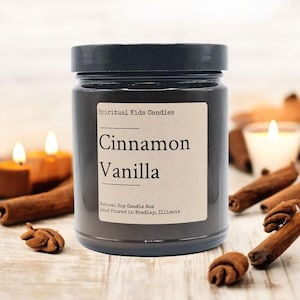 Cinnamon Vanilla Soy Candle 8oz 35-40 hours Hand Poured with All Natural Soy wax and Fragrant Oils! | Food Scented Candle | Christmas Gift