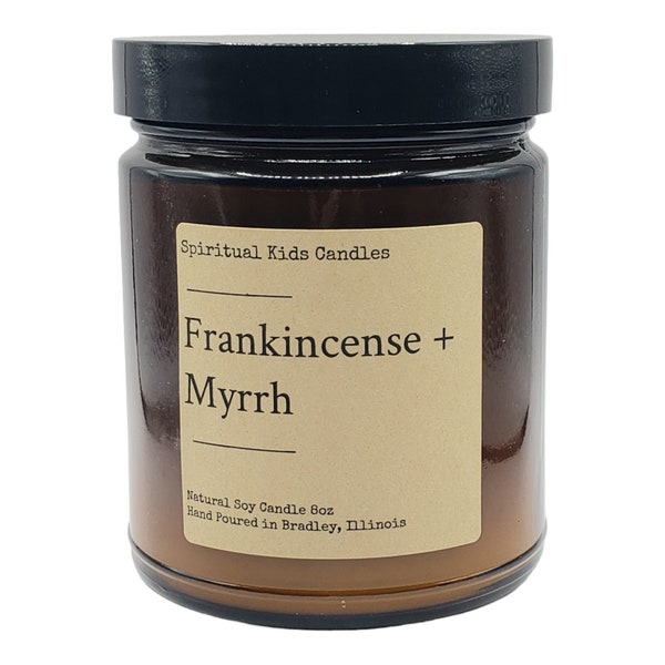 Frankincense & Myrrh Soy Candle 8oz 35-40 Hours Poured All Natural Soy Wax and Fragrant/ Essential Oils | Herbal Candle | Religious Candle