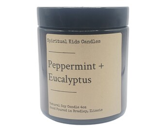 Peppermint & Eucalyptus Soy Candle 4oz 20-25 Hours Hand Poured with All Natural Soy wax and Fragrant/Essential Oils! | Herbal Candle |
