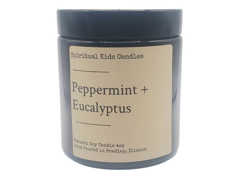 Peppermint & Eucalyptus Soy Candle 4oz 20-25 Hours Hand Poured with All Natural Soy wax and Fragrant/Essential Oils Herbal Candle image 1