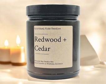 Redwood & Cedar Soy Candle. Hand Poured. Woodsy Scent.