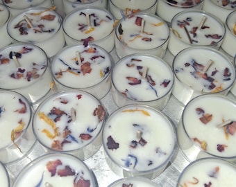 Freesia & Lilac Soy Wax Tealights: Floral Scent, Dried Flowers