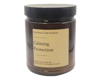 Calming Protection Soy Candle (Lavender & White Sage) 8oz 35-40 Hours Hand Poured with Soy Wax and Fragrant/ Essential Oils! | Floral Herbal