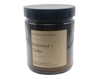 Redwood & Cedar Soy Candle 8oz Hand Poured w Fragrant/Essential Oils! | 35-40 Hour Burn Time | Holiday Candle | Woodsy Candle