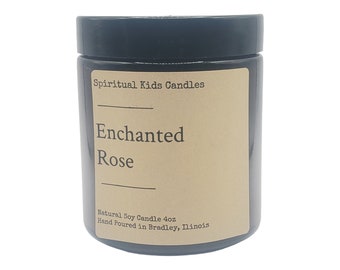 Enchanted Rose Soy Candle 4oz Glass Jar Hand Poured All Natural Soy Wax Made with Fragrant/Essential Oils! | Floral Candle | I love you gift