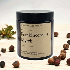 Frankincense & Myrrh Soy Candle: Herbal Scent, 4oz Glass Jar