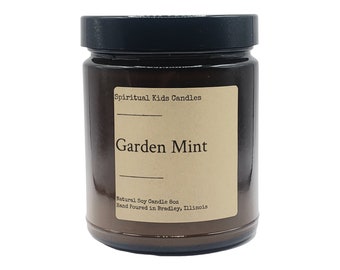 Garden Mint Soy Candle 8oz 35-40 Hours Hand Poured with All Natural Soy wax and Fragrant/Essential Oils | Herbal Candle | Birthday Gift