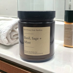 Basil, Sage & Mint Soy Candle 8oz Glass Jar Hand Poured with  Soy Wax and Fragrant/ Essential Oils! | Herbal Candle | Minty Candle |
