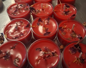 Enchanted Rose Soy Tealights: Floral Scented, Dried Flowers