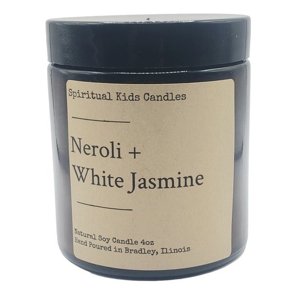 Neroli & witte jasmijn sojakaars 4oz glazen pot met de hand gegoten met alle natuurlijke sojawas en geurige/etherische oliën! | Bloemen Kaars