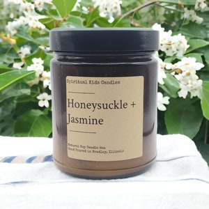 Honeysuckle Jasmine Soy Candle 8oz Glass Jar Hand Poured with All Natural Soy Wax and Fragrant/Essential Oils! | Floral Candle |