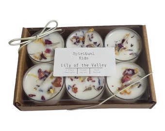 Lily of the Valley Soy Tealights  Hand Poured with Fragrant/Essential Oils | Floral Scent | Wedding Favors | Dried Flowers | Birthday Gift