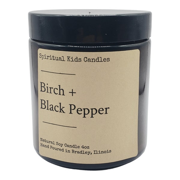 Birch & Black Pepper Soy Candle 4oz Glass Jar Hand Poured with All Natural Soy wax and Fragrant/Essential Oils! | Spicy Candle | Wedding