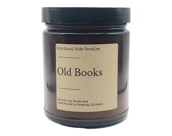 Bougie de soja Old Books 8 oz coulée à la main avec de la cire de soja entièrement naturelle et des huiles essentielles/odorantes ! | 35-40 heures d'autonomie | Bougie boisée