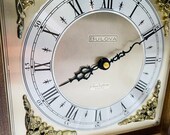 Mid Century Modern Bulova Quadraphonic Quartz Chiming Wooden Mantle Clock, MCM Bulova Wooden Chiming Mantle Clock, Vintage Bulova Clock