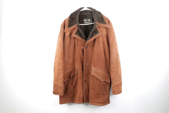 70s Mens 46 Tall Suede Leather Faux Fur Lined West