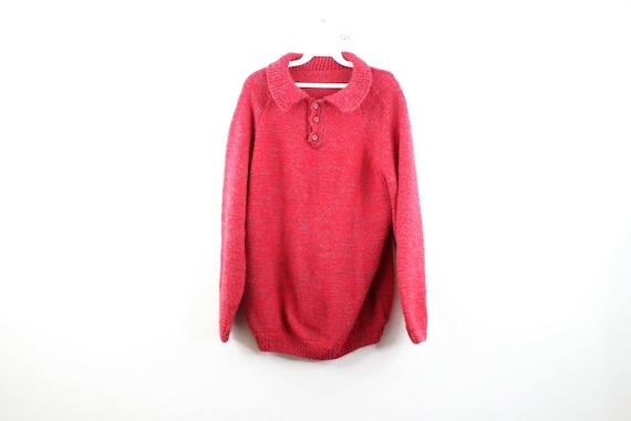80s Streetwear Mens XL Long Sleeve Hand Knit Colla