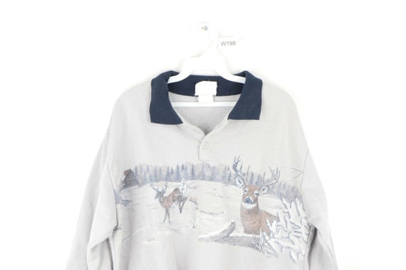 80s Streetwear Mens Large Deer Buck Nature Print C
