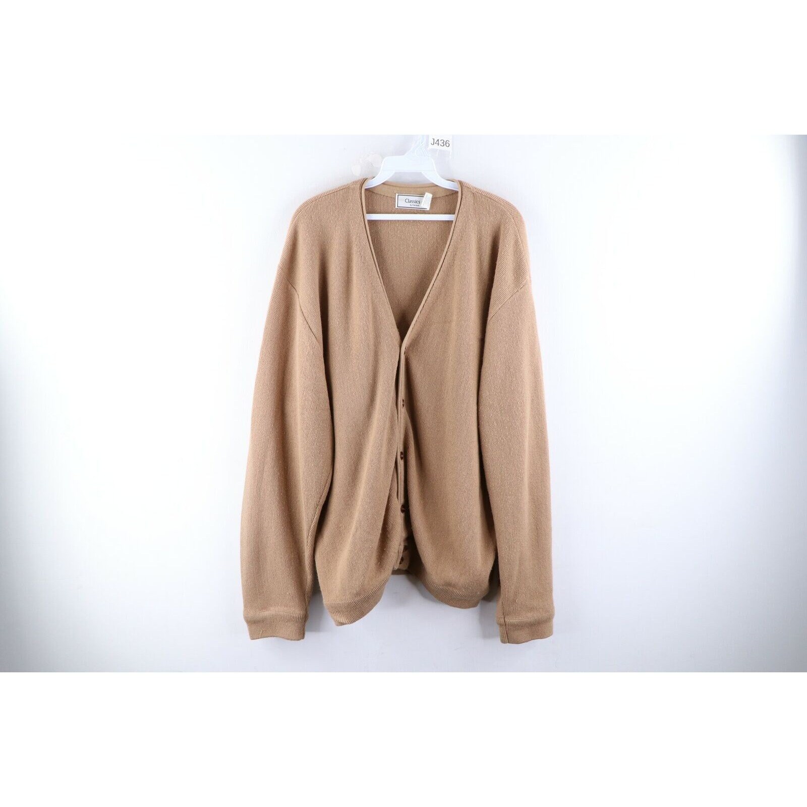 90s Grunge Mens 2XL Kurt Cobain Acrylic Knit Cardigan Sweater Khaki Tan USA, Vintage Kurt Cobain Cardigan Sweater, 1990s Knit Cardigan Mens