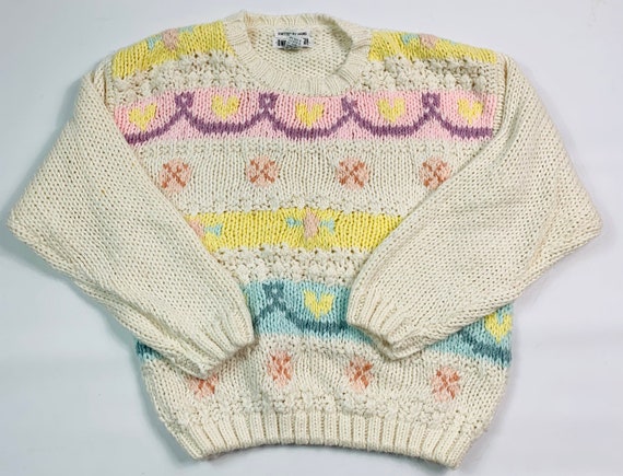 VTG 90s Streetwear Womens Medium Hand Knit Floral