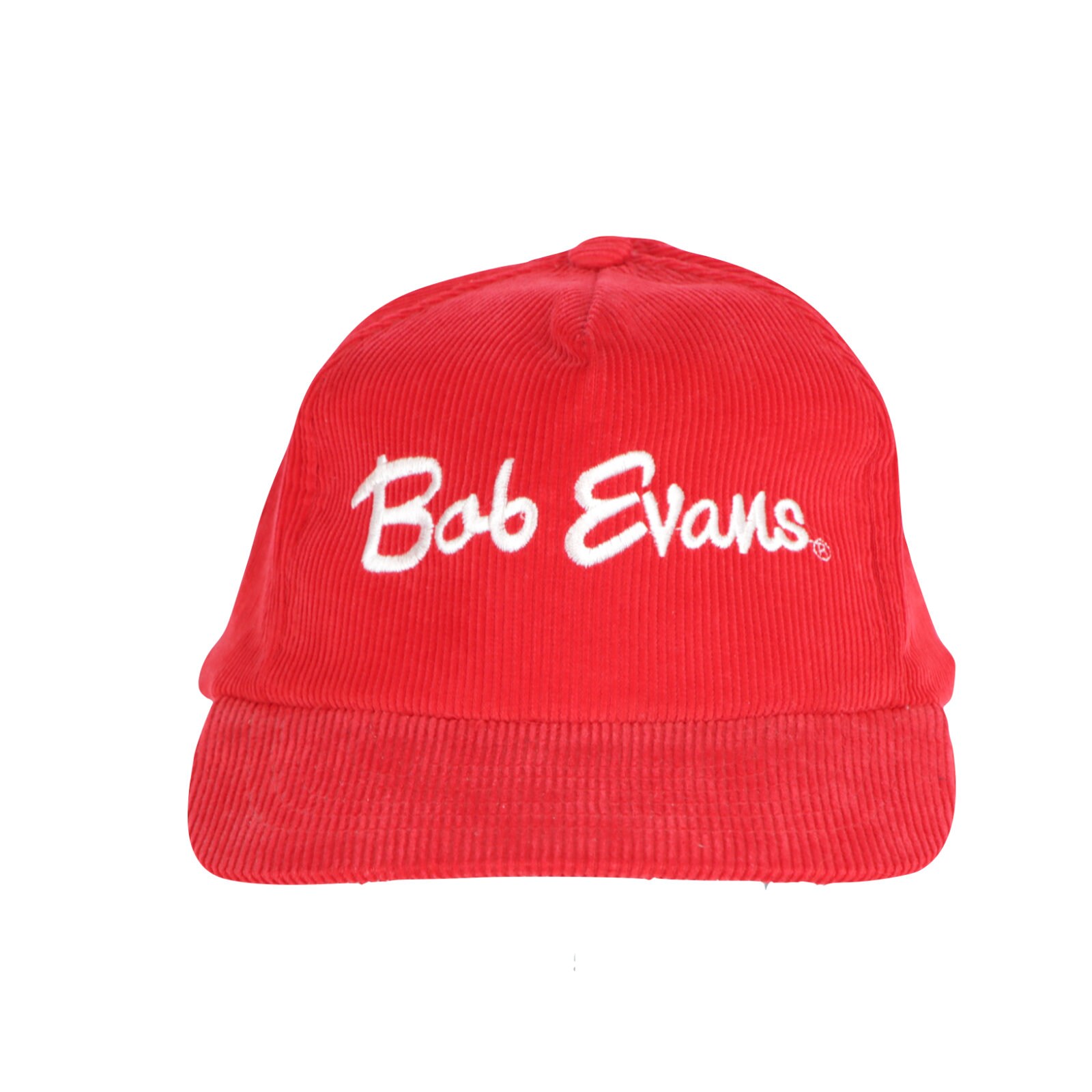 90s Bob Evans Spell Out Stitched Corduroy Snapback Hat Cap Red