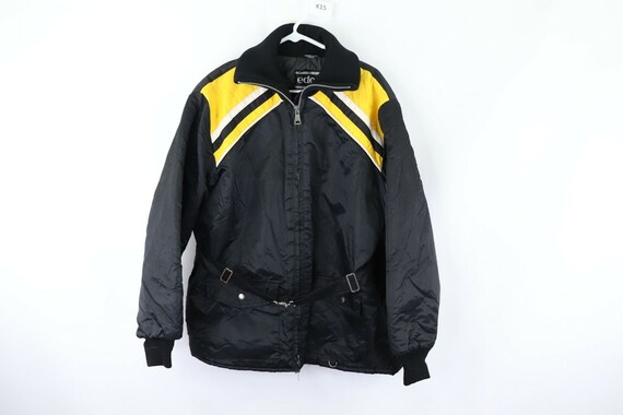 80s Mens Large Belted Color Block Full Zip Snowmob