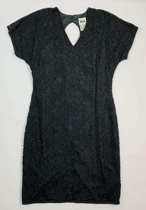 Vintage Beaded Silk Black Dress, Vintage Silk Bead