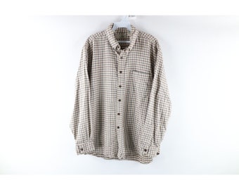 90s LL Bean Mens Large Northwoods Thrashed Plaid Collared Button Shirt USA, LL Bean Northwoods Button Shirt, Mens Thrashed Button Shirt