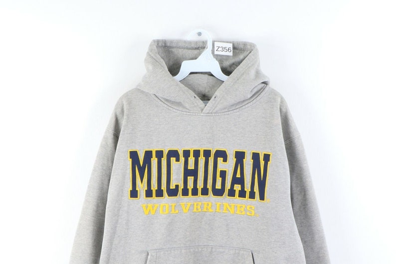 90s Mens Large University of Michigan Wolverines Spell Out Hoodie Gray 90s University of Michigan Hoodie Sweatshirt Michigan Sweatshirt,