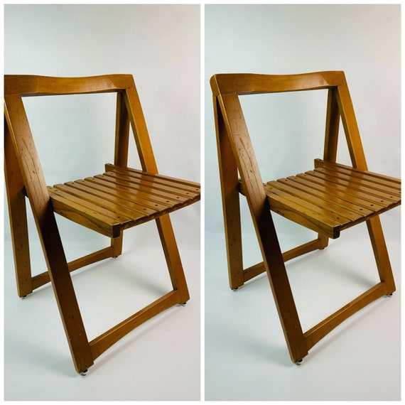 Vintage Mid Century Modern Wood Slat Folding Chairs Bazzini Etsy