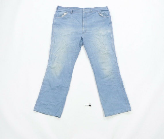 70s Rockabilly Mens 40x30 Flared Leg Chambray Deni