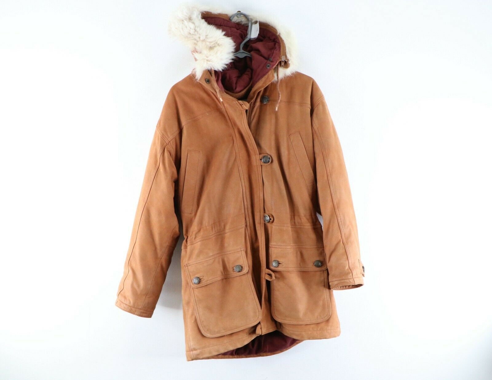 90s Mens Small Suede Leather Insulated Hooded Parka - Norway