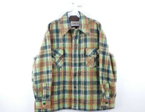 60s Mens Large Wool Double Pocket Multi-Color Plai