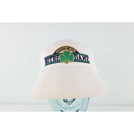 90s University of Notre Dame Fightin Irish Spell Out Visor Hat White USA, University of Notre Dame Visor Hat, Notre Dame Fightin Irish Visor