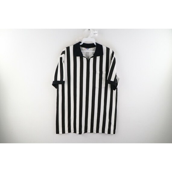 Mens's Official Striped Referee & Umpire Jersey Black & White Quarter Zip