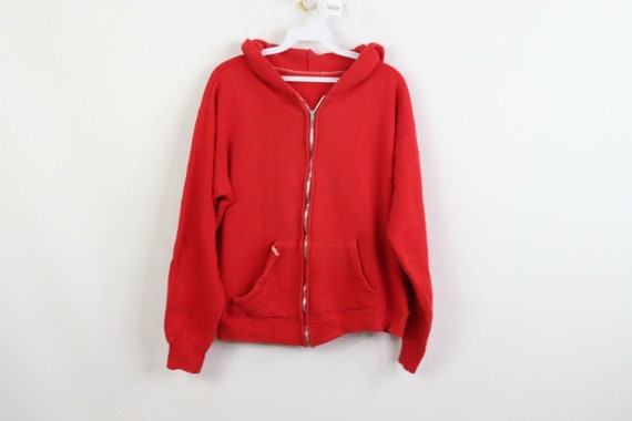 50s Mens XS Distressed Full Zip Hoodie Hooded Swea