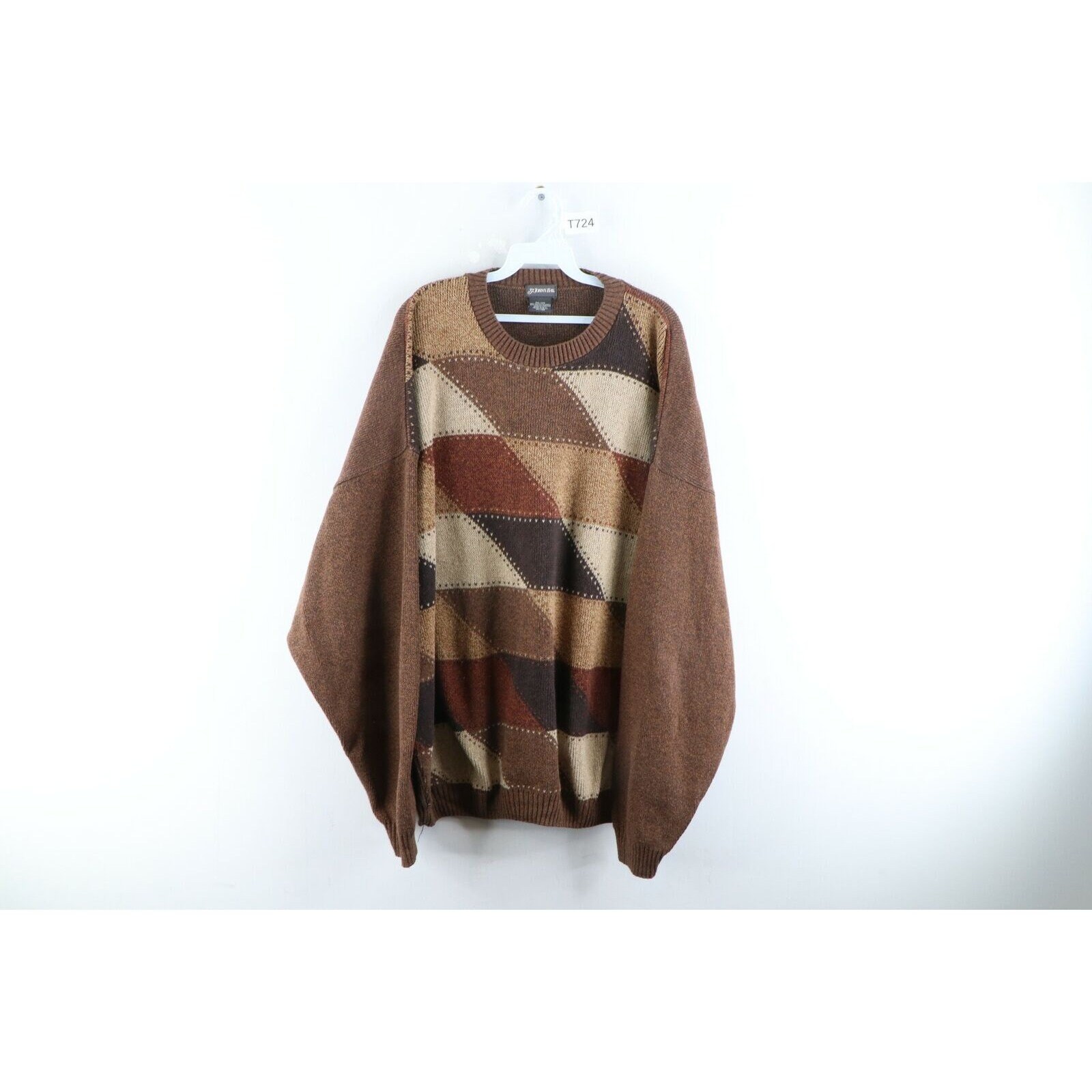 90s Coogi Style Mens 3XL Multicolor Geometric Ed Bassmaster Dad Sweater, Mens Multicolor Dad Sweater, Coogi Style Ed Bassmaster Sweater