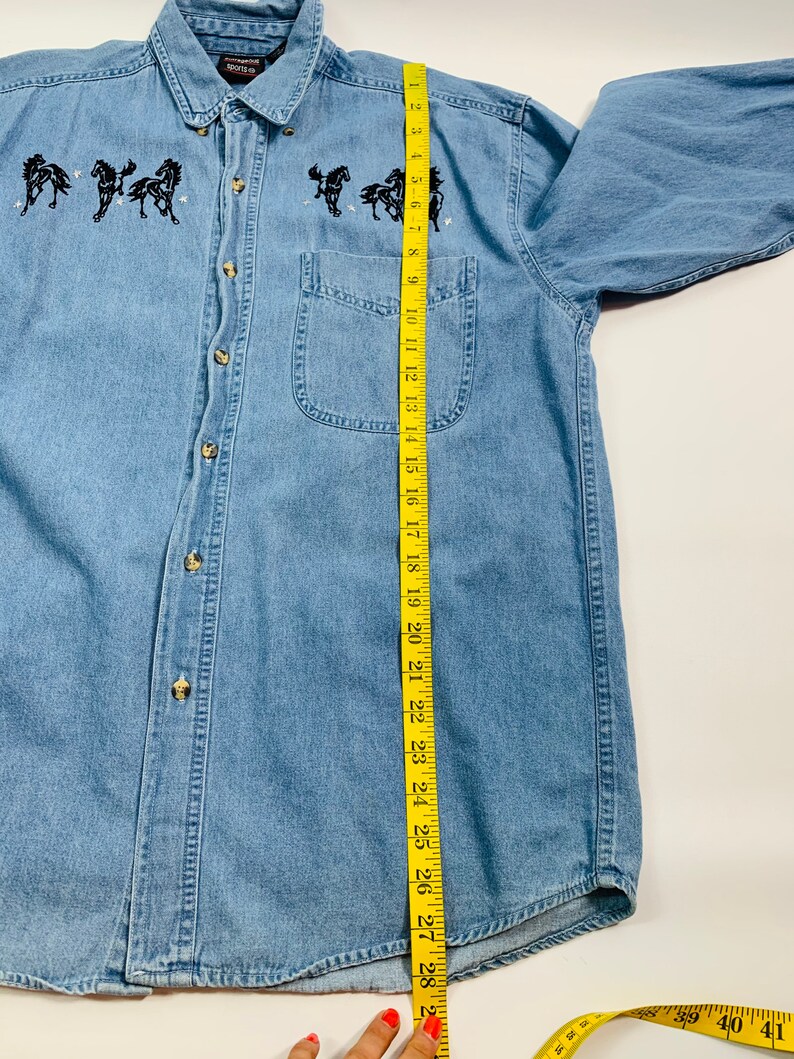 VTG 90s Womens Medium Jean Button Down Horse Shirt VTG 90s Womens Medium Denim Button Down Equestrian Shirt 90s Womens Medium Western Shir