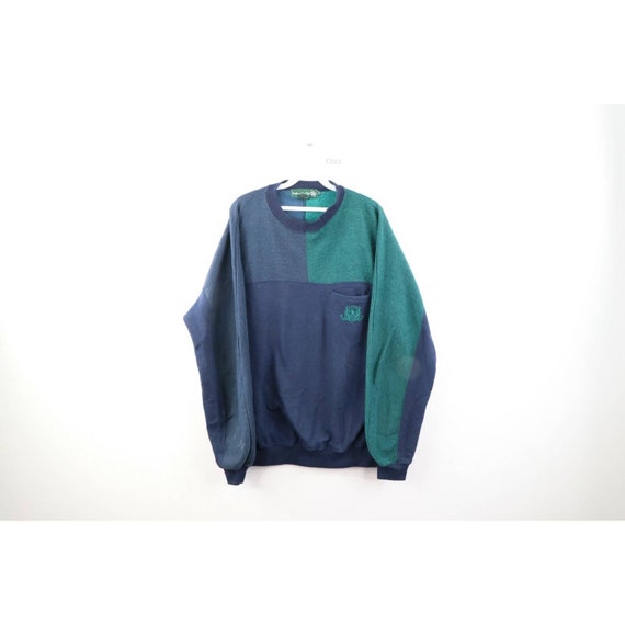 90s Streetwear Mens XL Color Block Faded Crewneck