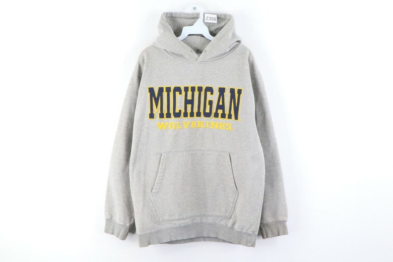 90s Mens Large University of Michigan Wolverines Spell Out Hoodie Gray 90s University of Michigan Hoodie Sweatshirt Michigan Sweatshirt,