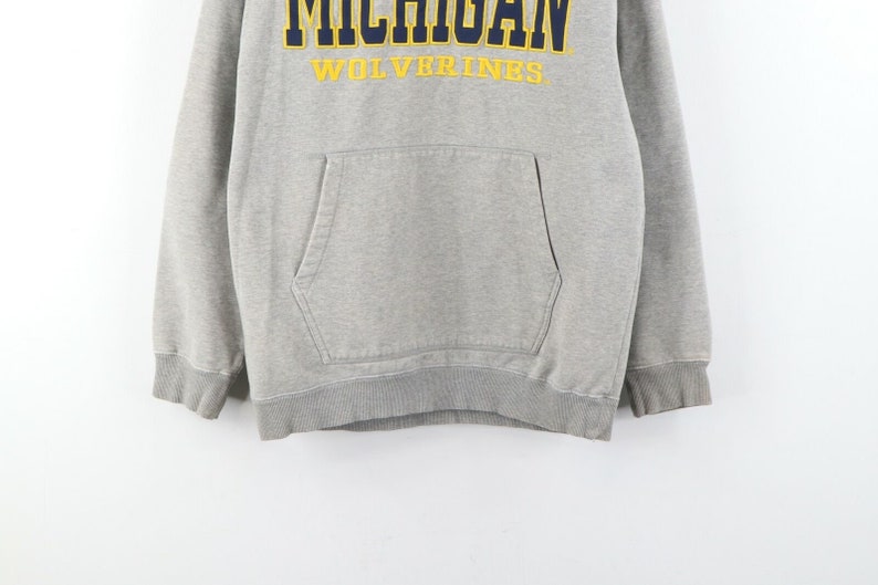 90s Mens Large University of Michigan Wolverines Spell Out Hoodie Gray 90s University of Michigan Hoodie Sweatshirt Michigan Sweatshirt,