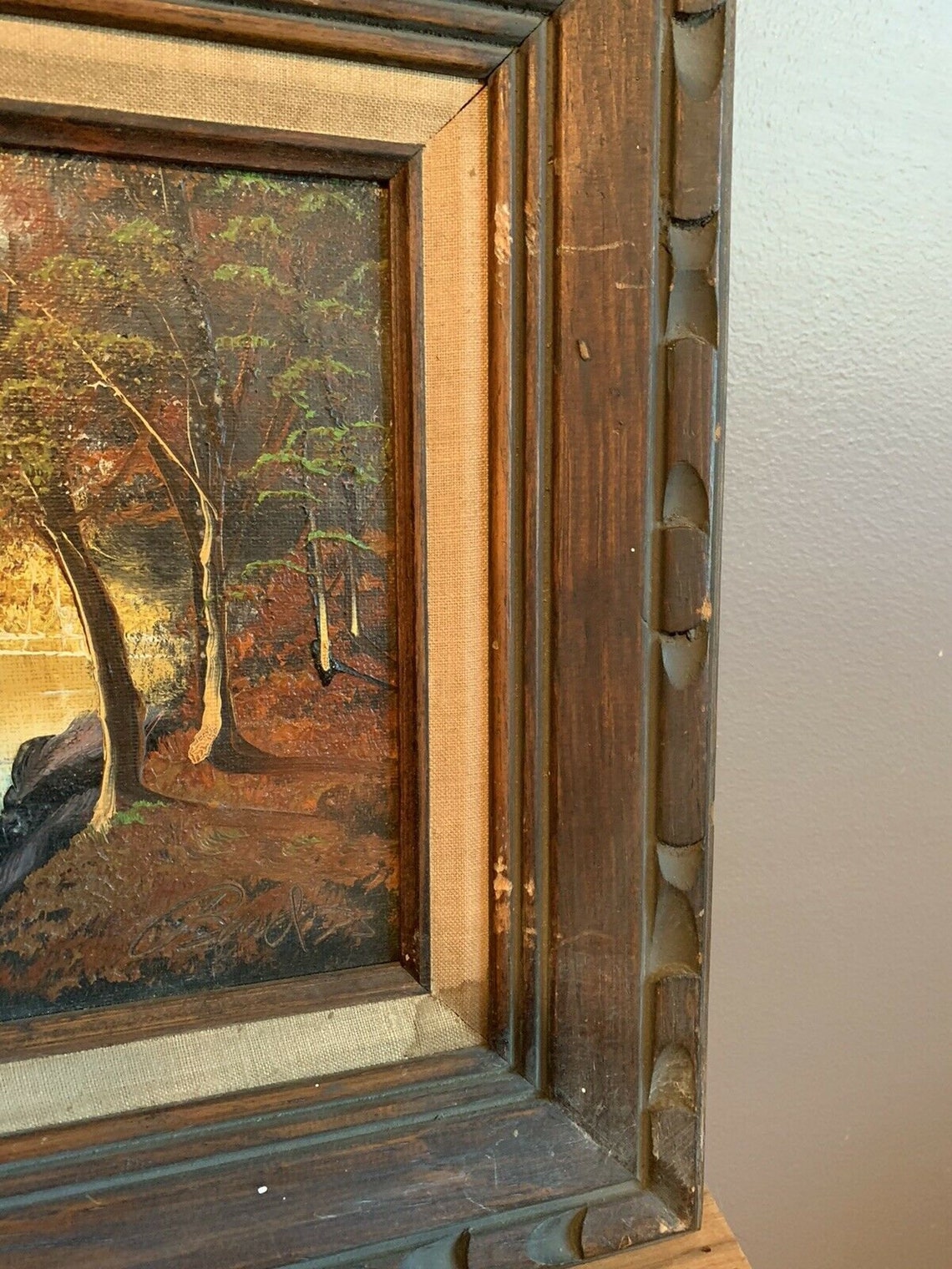 Mid Century Modern Upson Board Framed Oil Painting Forest Etsy