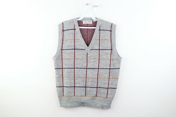 80s Streetwear Mens Small Multicolor Plaid Acrylic
