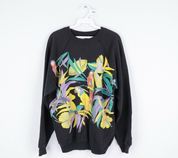80s Streetwear Mens Large Distressed Floral Print