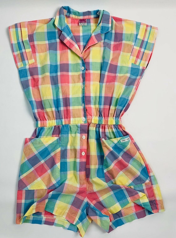 Vintage Rockabilly Plaid Cotton Romper, Vintage Pi