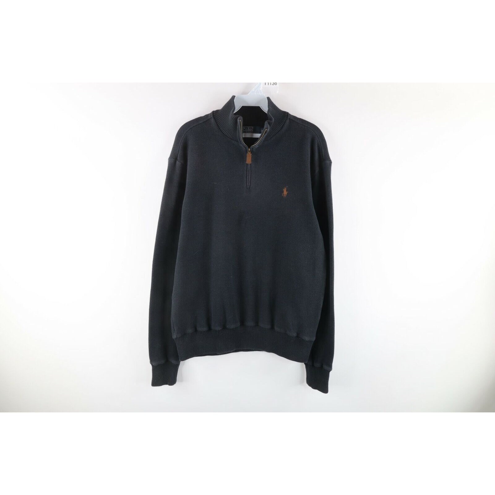 GlassCityReclaimed 90s Ralph Lauren Mens Medium Faded Elbow Patch Knit Half Zip Sweater Black, Ralph Lauren Faded Knit Sweater, Mens Elbow Patch Sweater Black