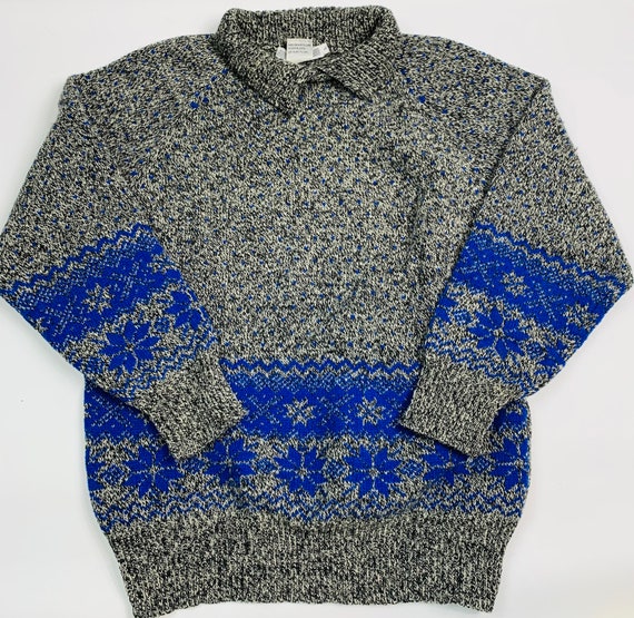 VTG 90s Womens Large Gray Lambswool Collared Sweat