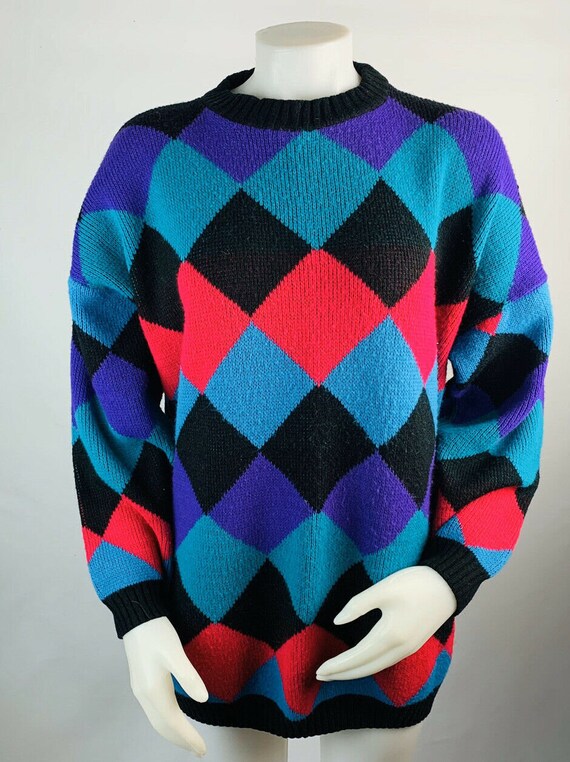 VTG 90s Womens Medium Multi Color Diamond Print Ch