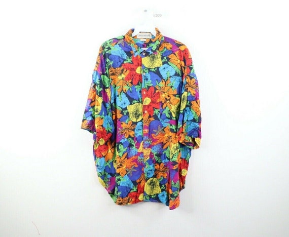 90s Streetwear Mens Large Abstract All Over Floral