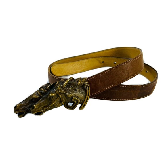Vintage GUCCI Leather Belt Brass Double 